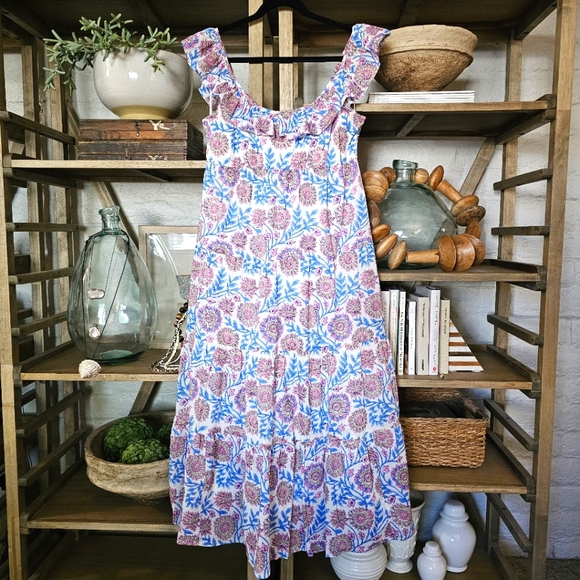 J. Crew Tiered Ruffleneck Floral Midi Dress Cotton Voile in Vine Block Print M - Picture 1 of 9